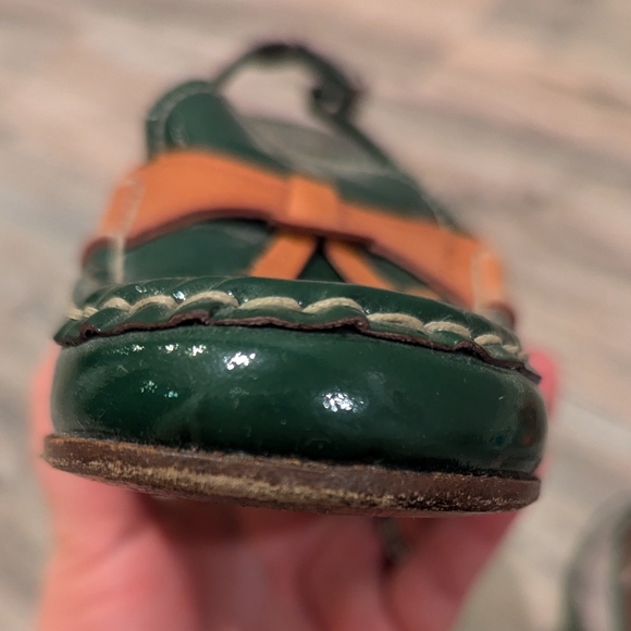 PRADA Vintage Slingback Heels Green and Tan Patent Leather Size 40 1/2 Dust Bags - Picture 9 of 17